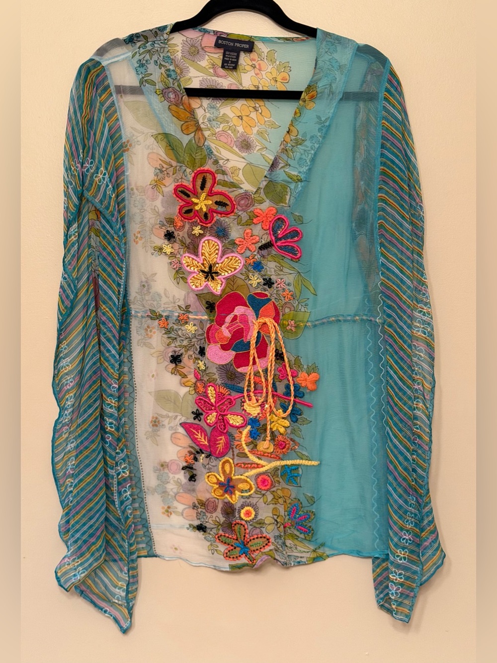 Boston Proper floral embroidered mesh tunic in vibrant colors